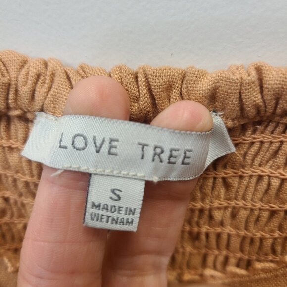 Love Tree Tiered Spaghetti Strap Summer Dress Linen Like Peach Tan SmallButton - Picture 7 of 9